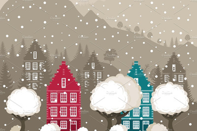 复古山村插画 City in mountains