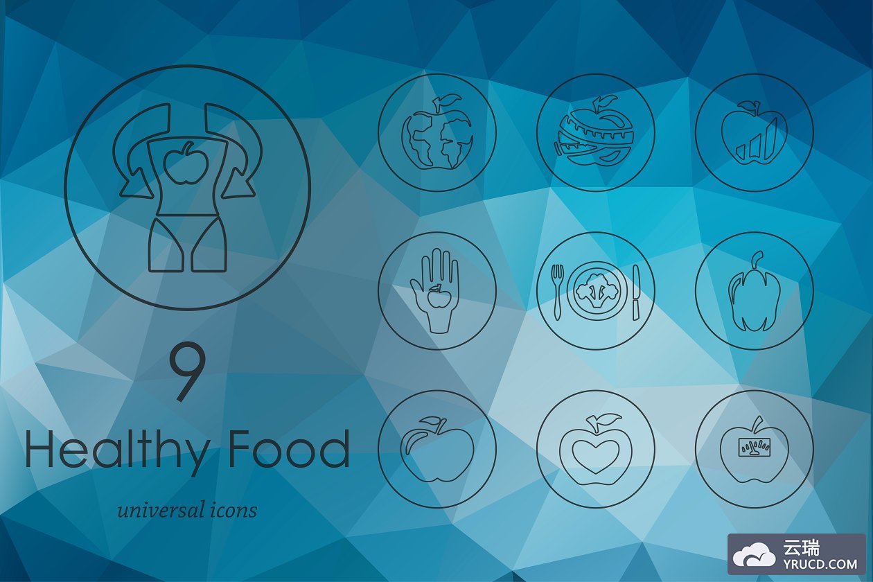 健康的食品图标素材 9 healthy food line icons