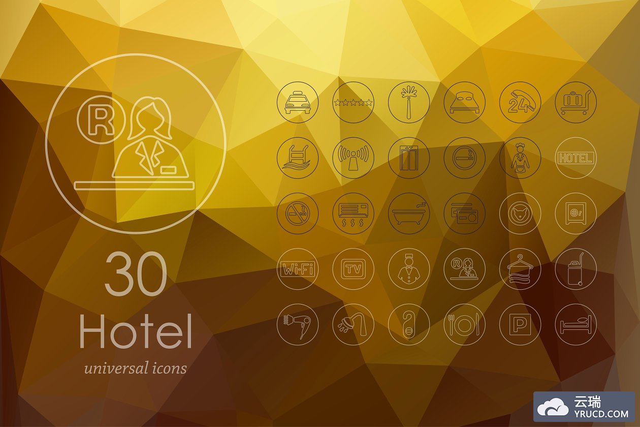 酒店矢量图标素材 30 hotel line icons