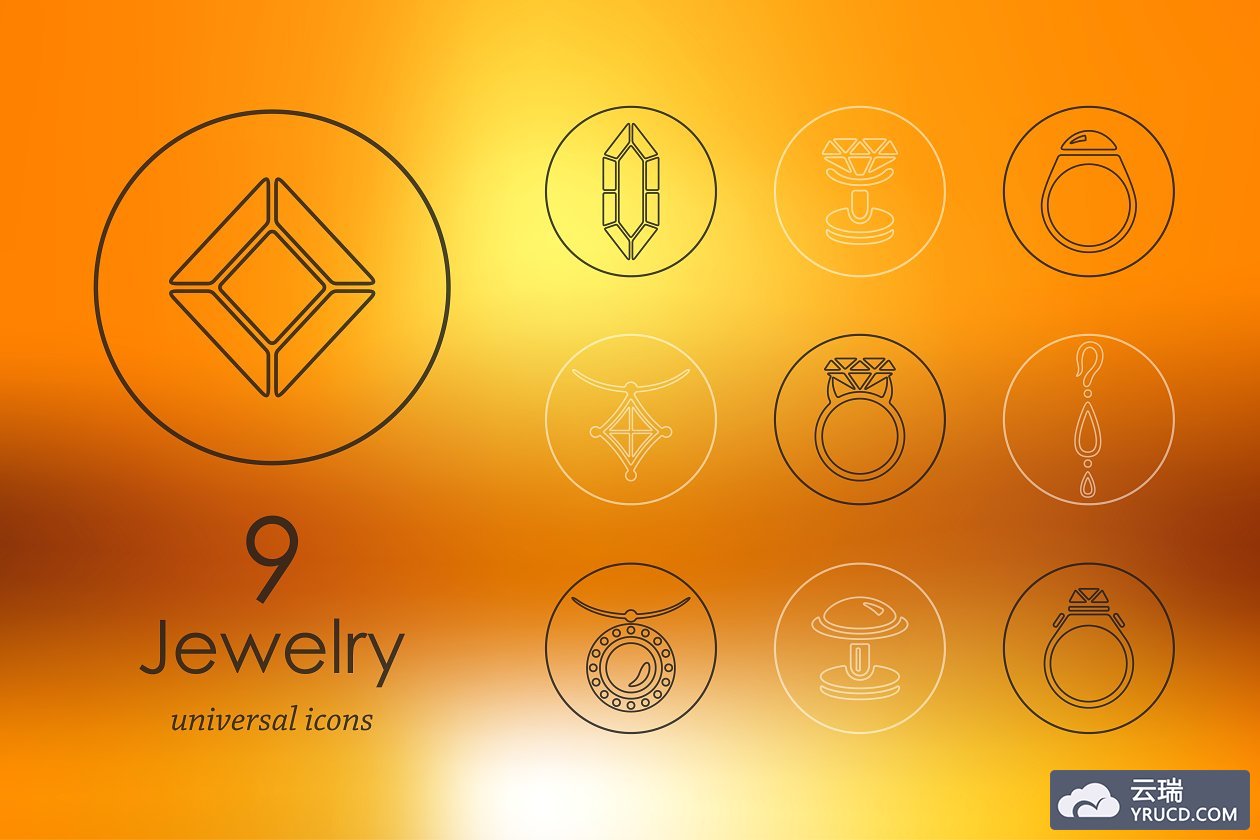 珠宝矢量图标素材 9 jewelry line icons