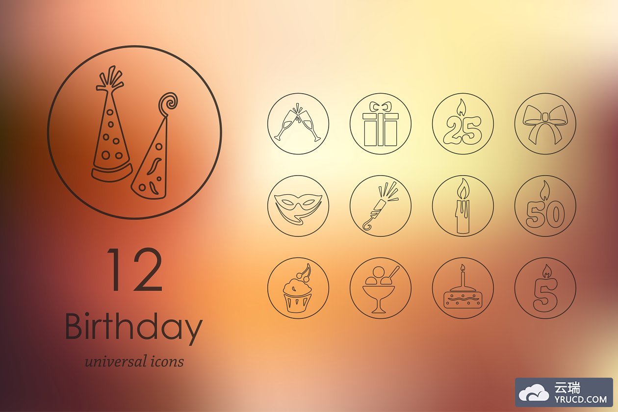 生日会素材图标 12 birthday line icons