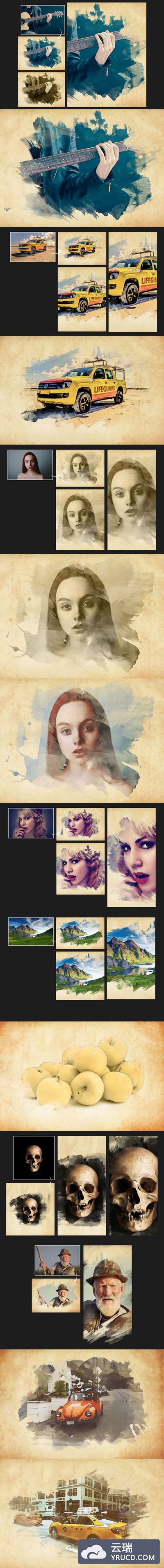 充满活力的水彩效果 - Photoshop 动作[atn]