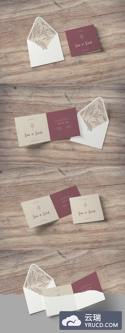 婚礼宴会方形邀请和贺卡样机素材下载[PSD]