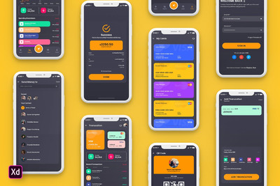 时尚高端专业的财经移动应用模板UI套件深色（XD）