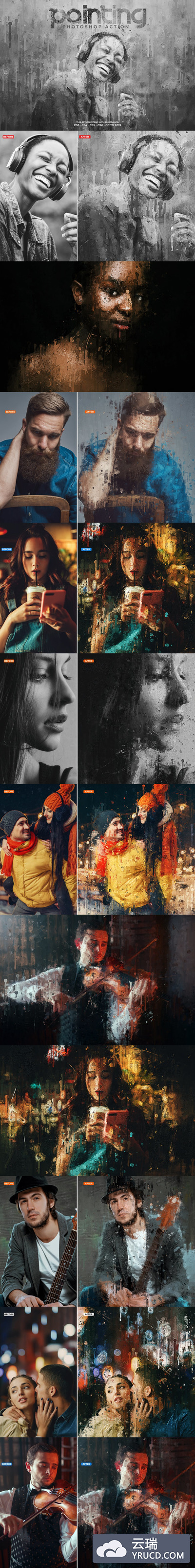 高品质的逼真手绘绘画油画质感的神奇photoshop动作