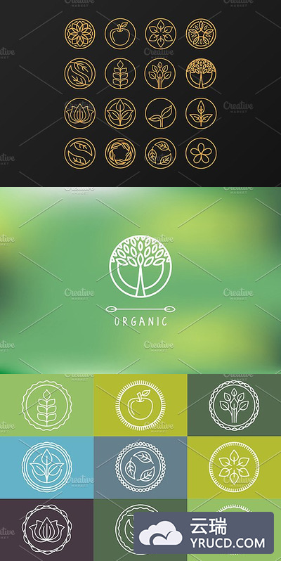 有机农业图标素材 Outline organic emblems