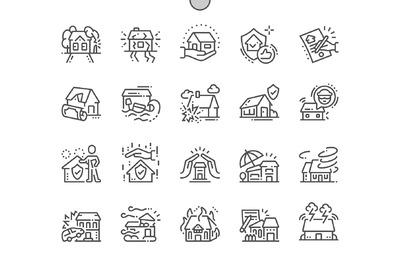 家庭保险图标素材 Home Insurance Line Icons