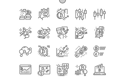 比特币市场分析图标素材 Bitcoin market analysis Line Icons