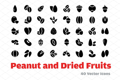 干果花生矢量图标 40 Peanut and Dried Fruits Icons