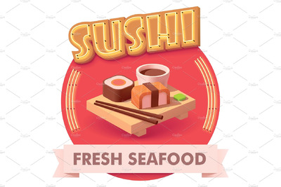 寿司矢量插画 Vector sushi illustration or label