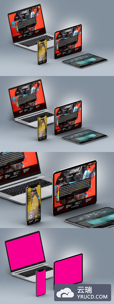 2.5D角度的MacBook&iPhone品牌设计样机下载[PSD]