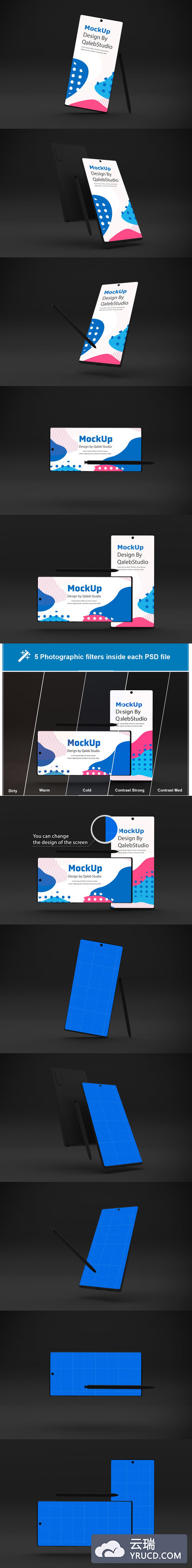 深色三星 Note 10 手机样机下载[PSD]