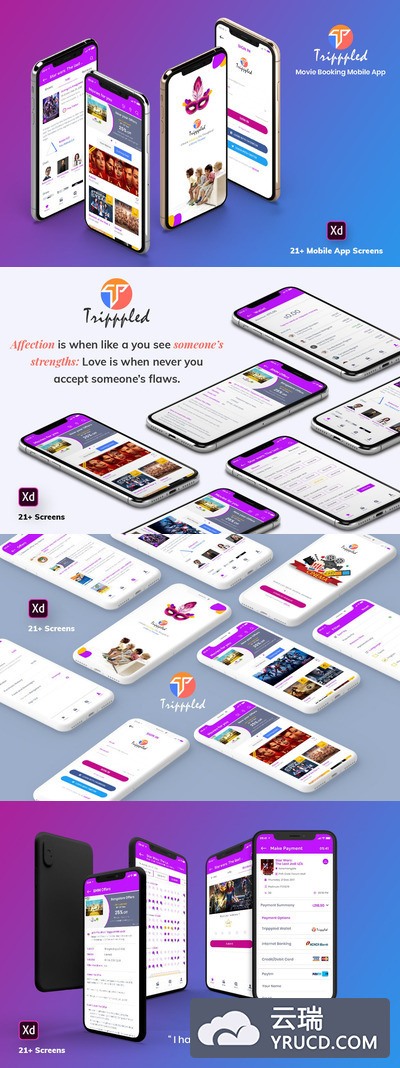 时尚高端好用的高品质电影预定APP UI KITS（XD）
