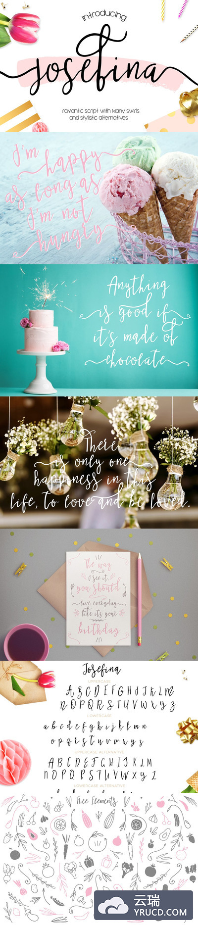 手写草书脚本字体 Josefina Script & Bonus Elements