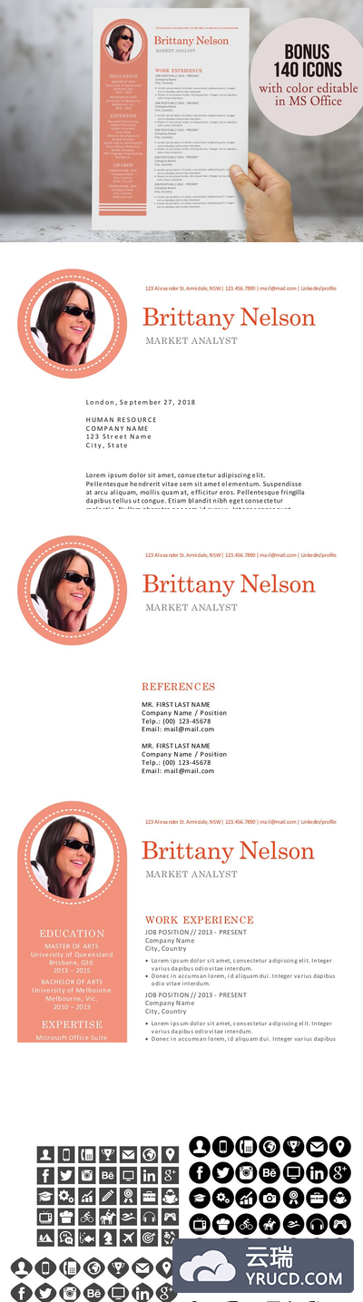 个人简历模板下载 Unique bar 3 in 1 Word resume