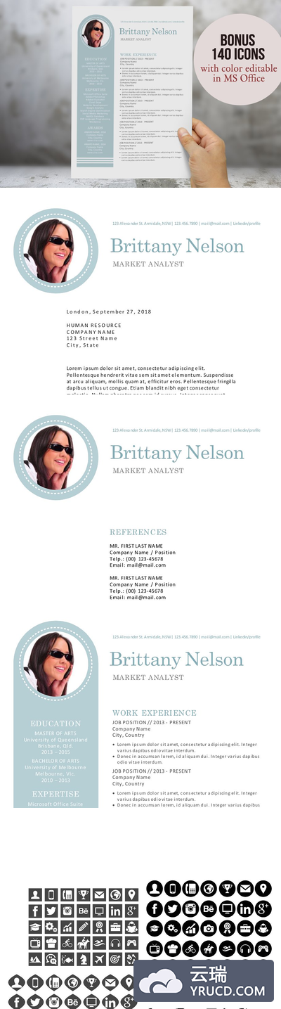 独特的简历模板下载 Unique bar 3 in 1 Word resume