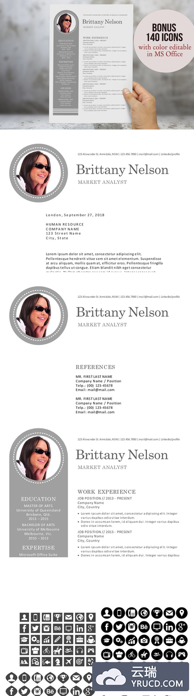 简单的简历模板 Unique bar 3 in 1 Word resume