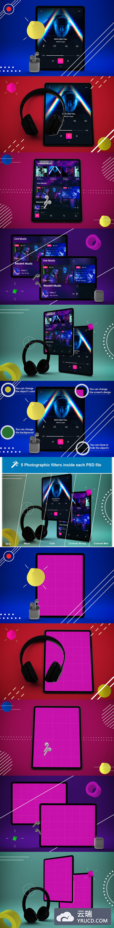 抽象的酷炫特效的音乐类App iPad Pro下载[PSD]