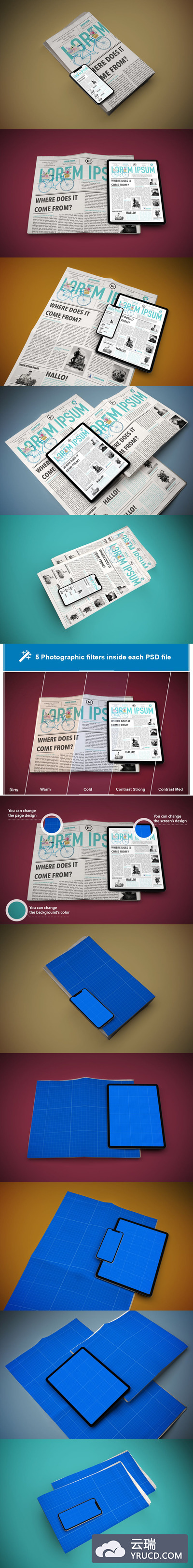 iPad+iPhone新闻资讯App设计展示样机素材下载[PSD]