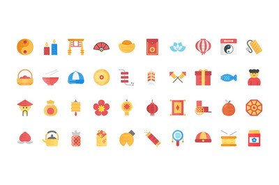 中国风元素图标素材 40 Flat Vector Icons on China