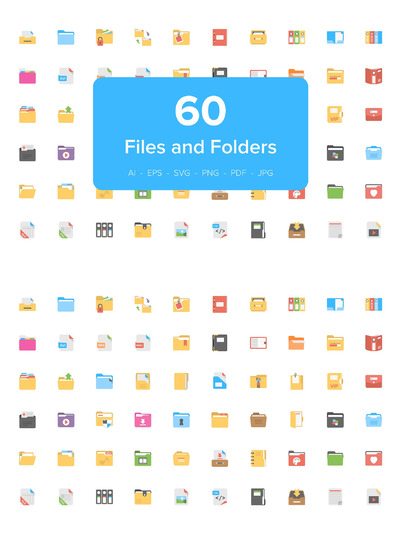 文件夹图标素材 60 Files and Folders Flat Icons