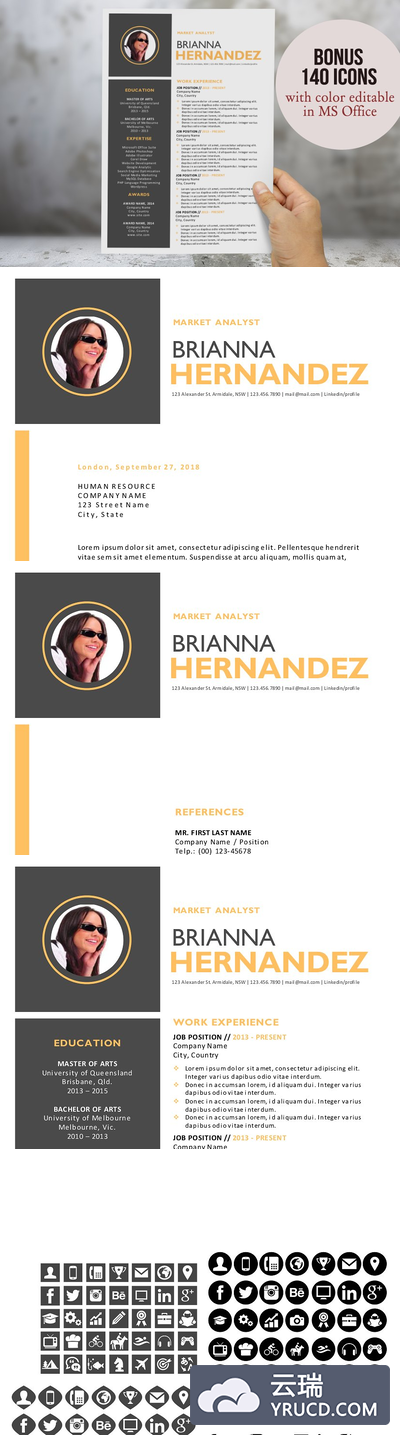 简单简历模板 3 in 1 creative photo Word resume