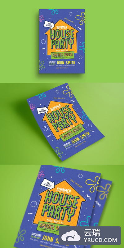 家庭派对宣传单模板 Summer House Party Flyer