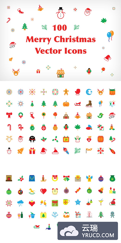 圣诞节元素图标素材 100 Merry Christmas Vector Icons