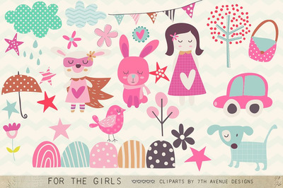 可爱的卡通女孩剪贴画 For the Girls Clipart