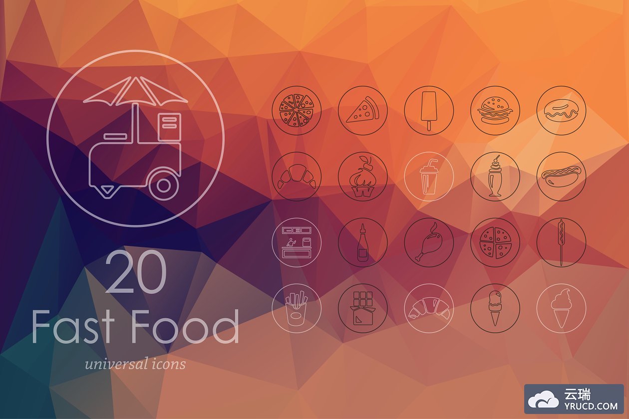 快餐食品图标素材 20 fast food line icons