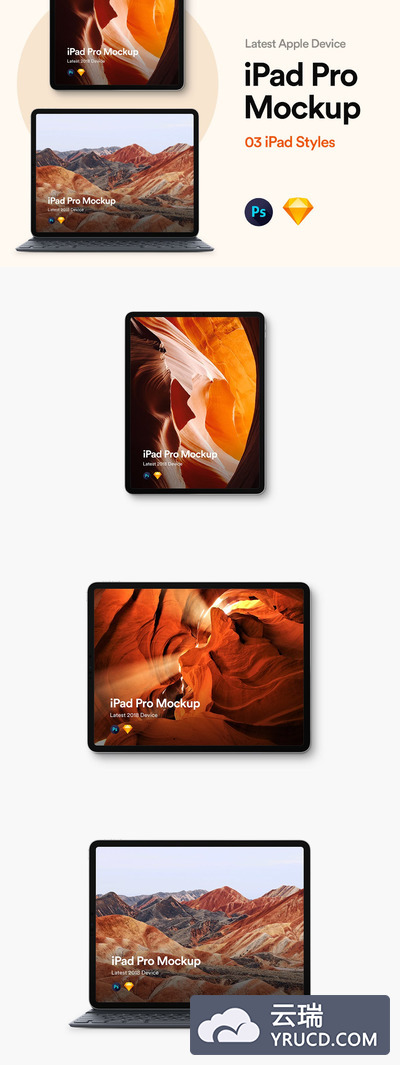 高品质的iPad Pro 2018 UI样机展示模型mockups