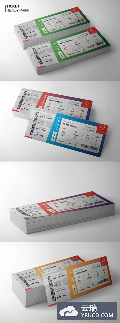 专业的机票登机牌排版设计模板下载[Ai]