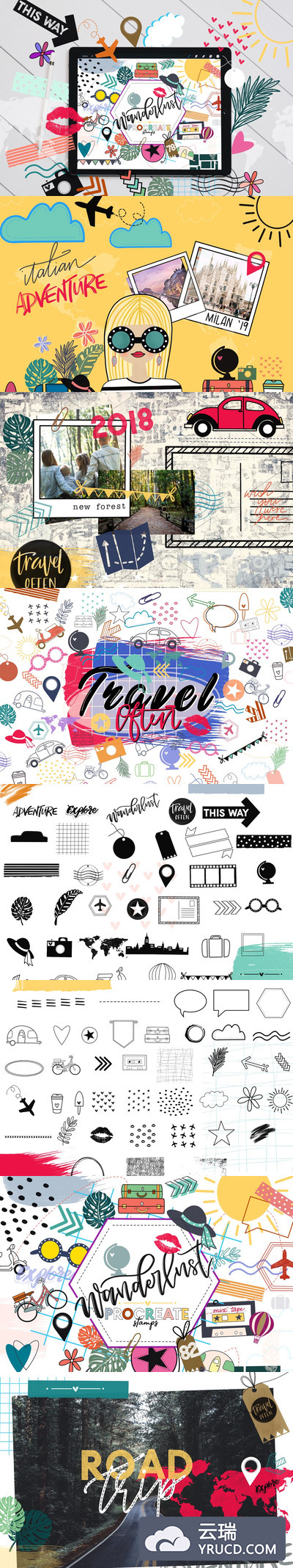 适用于Procreate的旅行邮票元素笔刷