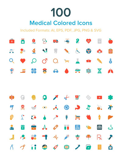 医疗彩色图标素材 100 Medical Colored Icons