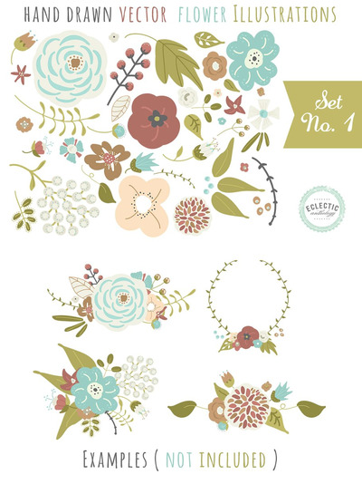 手绘花卉素材插画 Hand Drawn Vector Flower Graphics