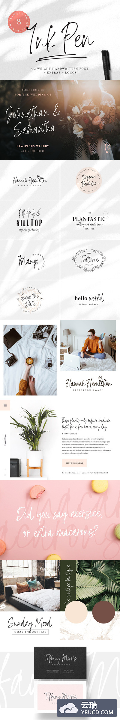 手写钢板字体 Ink Pen Handwritten Font & Logos