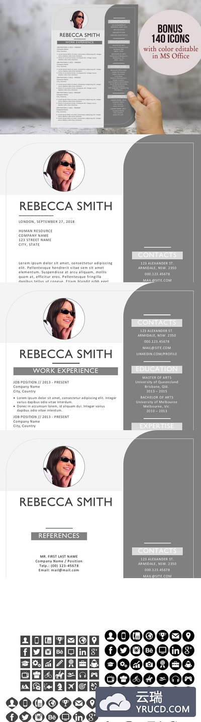 独特的简历模板 Unique 3 in 1 modern resume