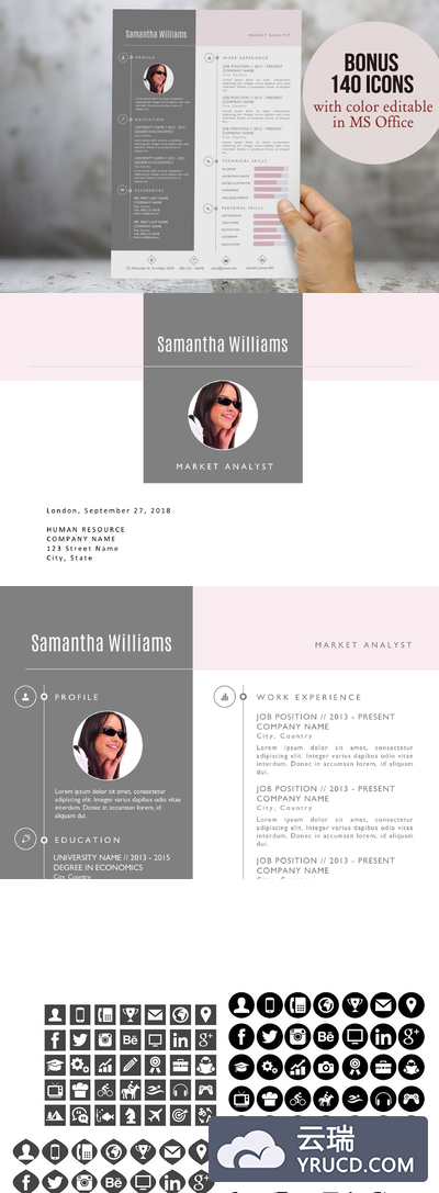 时髦简历模板 2 in 1 photo Word resume template