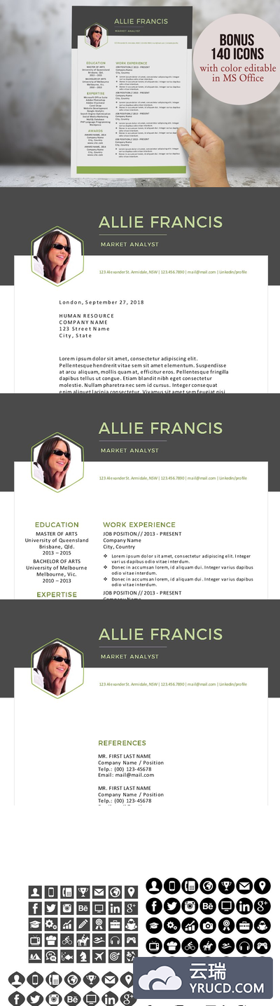 创意简历模板 3 in 1 creative Word resume