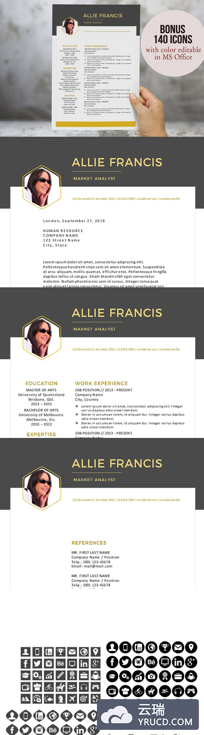 创新简历模板 3 in 1 creative Word resume