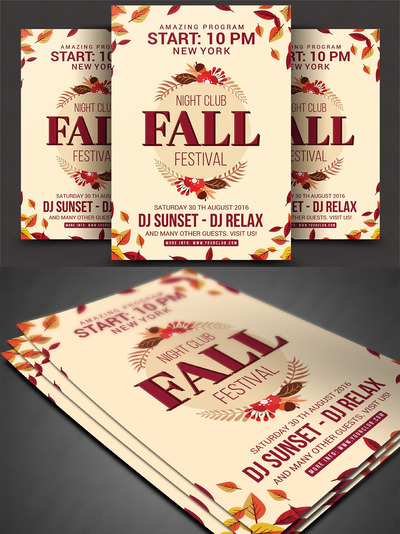 秋季海报模板设计 Fall Festival Flyer