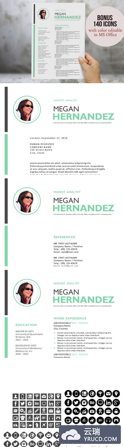 个人简历模板 Modern 3 in 1 photo Word resume