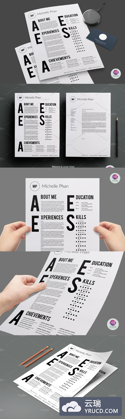 黑白个性简历模板 CV template , cover letter template