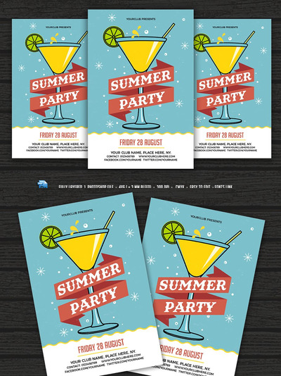 鸡尾酒海报设计模板 Summer Party / Cocktail Party flyer