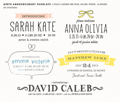 出生证设计插画 Birth Announcement Overlays - Set 1