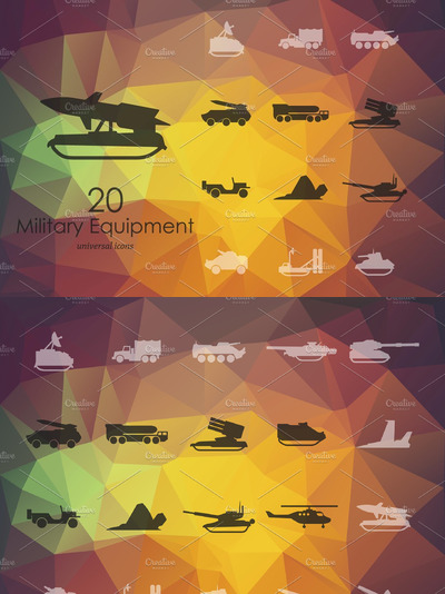 军事装备图标素材 Set of military equipment icons