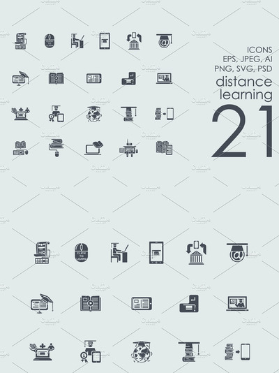 远程学校图标素材 21 distance learning icons