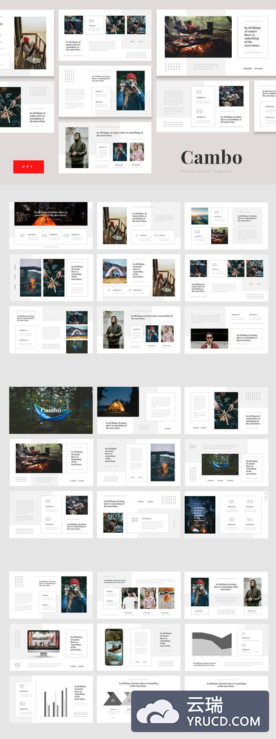 时尚简约高端个性的户外露营主题的高品质powerpoint幻灯片设计模板（pptx）