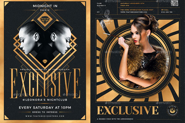 黑金高端风格派对活动邀请海报传单模板套装