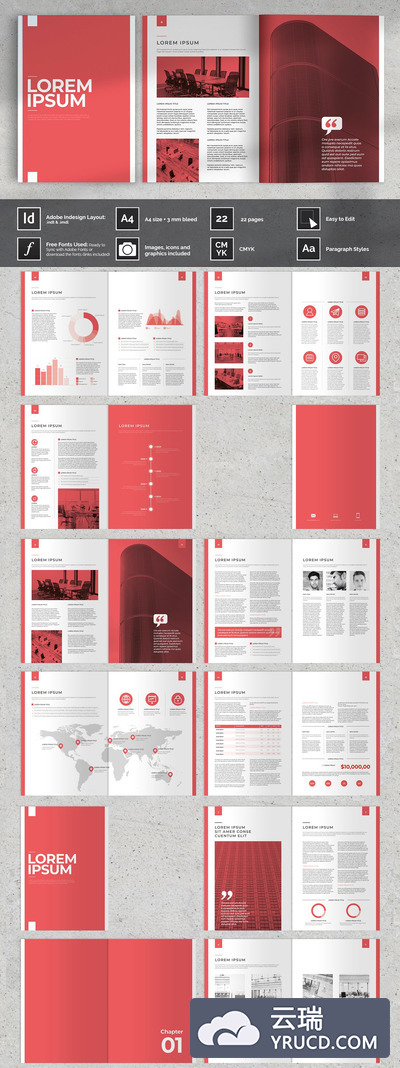 红色主题商业计划书企业杂志设计模板